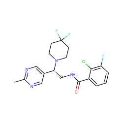 Cc1ncc([C@@H](CNC(=O)c2cccc(F)c2Cl)N2CCC(F)(F)CC2)cn1 ZINC000207693280