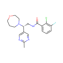 Cc1ncc([C@@H](CNC(=O)c2cccc(F)c2Cl)N2CCCOCC2)cn1 ZINC000217086717