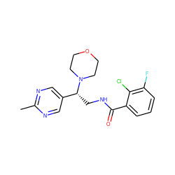 Cc1ncc([C@@H](CNC(=O)c2cccc(F)c2Cl)N2CCOCC2)cn1 ZINC000207632409