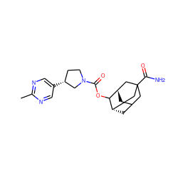 Cc1ncc([C@@H]2CCN(C(=O)OC3[C@H]4CC5C[C@H]3CC(C(N)=O)(C5)C4)C2)cn1 ZINC001772636151