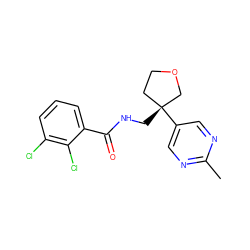 Cc1ncc([C@]2(CNC(=O)c3cccc(Cl)c3Cl)CCOC2)cn1 ZINC000217385256