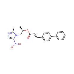 Cc1ncc([N+](=O)[O-])n1C[C@@H](C)OC(=O)/C=C/c1ccc(-c2ccccc2)cc1 ZINC000072179015