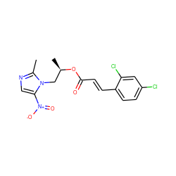 Cc1ncc([N+](=O)[O-])n1C[C@@H](C)OC(=O)/C=C/c1ccc(Cl)cc1Cl ZINC000072179810