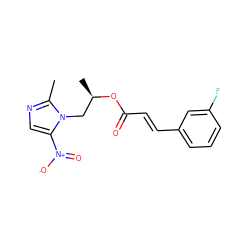 Cc1ncc([N+](=O)[O-])n1C[C@@H](C)OC(=O)/C=C/c1cccc(F)c1 ZINC000072177805