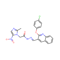 Cc1ncc([N+](=O)[O-])n1CC(=O)N/N=C/c1cc2ccccc2nc1Oc1ccc(Cl)cc1 ZINC000169307233