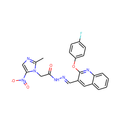 Cc1ncc([N+](=O)[O-])n1CC(=O)N/N=C/c1cc2ccccc2nc1Oc1ccc(F)cc1 ZINC000169311901