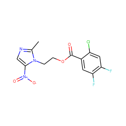 Cc1ncc([N+](=O)[O-])n1CCOC(=O)c1cc(F)c(F)cc1Cl ZINC000060853774