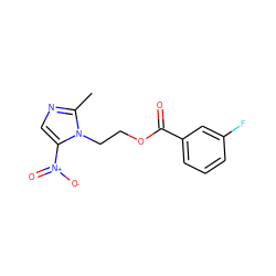 Cc1ncc([N+](=O)[O-])n1CCOC(=O)c1cccc(F)c1 ZINC000027529587