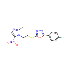 Cc1ncc([N+](=O)[O-])n1CCSc1nnc(-c2ccc(F)cc2)o1 ZINC000095601772