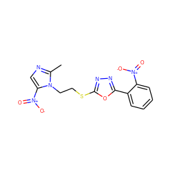 Cc1ncc([N+](=O)[O-])n1CCSc1nnc(-c2ccccc2[N+](=O)[O-])o1 ZINC000095602431