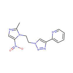 Cc1ncc([N+](=O)[O-])n1CCn1cc(-c2ccccn2)nn1 ZINC000040402331