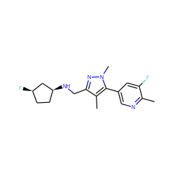 Cc1ncc(-c2c(C)c(CN[C@H]3CC[C@@H](F)C3)nn2C)cc1F ZINC000043075307