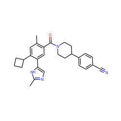 Cc1ncc(-c2cc(C(=O)N3CCC(c4ccc(C#N)cc4)CC3)c(C)cc2C2CCC2)[nH]1 ZINC000143602882