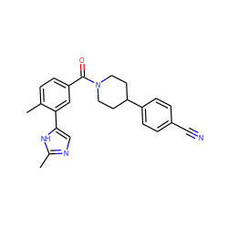 Cc1ncc(-c2cc(C(=O)N3CCC(c4ccc(C#N)cc4)CC3)ccc2C)[nH]1 ZINC000218971529