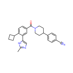 Cc1ncc(-c2cc(C(=O)N3CCC(c4ccc(C#N)cc4)CC3)ccc2C2CCC2)[nH]1 ZINC000143602636