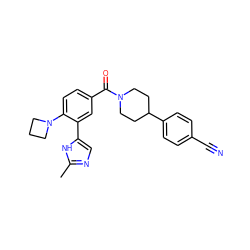 Cc1ncc(-c2cc(C(=O)N3CCC(c4ccc(C#N)cc4)CC3)ccc2N2CCC2)[nH]1 ZINC000219054263