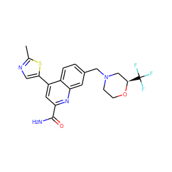 Cc1ncc(-c2cc(C(N)=O)nc3cc(CN4CCO[C@H](C(F)(F)F)C4)ccc23)s1 ZINC000221607754