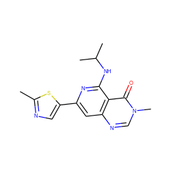 Cc1ncc(-c2cc3ncn(C)c(=O)c3c(NC(C)C)n2)s1 ZINC000115625793