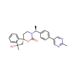 Cc1ncc(-c2ccc([C@H](C)N3CC[C@](CC(C)(C)O)(c4ccccc4)OC3=O)cc2)cn1 ZINC000114916289