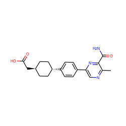 Cc1ncc(-c2ccc([C@H]3CC[C@H](CC(=O)O)CC3)cc2)nc1C(N)=O ZINC000254134055