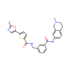 Cc1ncc(-c2ccc(C(=O)NCc3cccc(C(=O)Nc4ccc5c(c4)CN(C)CC5)c3)s2)o1 ZINC000167958145