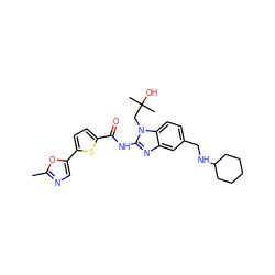 Cc1ncc(-c2ccc(C(=O)Nc3nc4cc(CNC5CCCCC5)ccc4n3CC(C)(C)O)s2)o1 ZINC000040955076