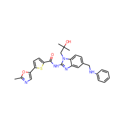 Cc1ncc(-c2ccc(C(=O)Nc3nc4cc(CNc5ccccc5)ccc4n3CC(C)(C)O)s2)o1 ZINC000045506306