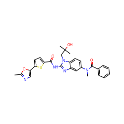 Cc1ncc(-c2ccc(C(=O)Nc3nc4cc(N(C)C(=O)c5ccccc5)ccc4n3CC(C)(C)O)s2)o1 ZINC000049881392