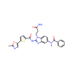 Cc1ncc(-c2ccc(C(=O)Nc3nc4cc(N(C)C(=O)c5ccccc5)ccc4n3CCC(N)=O)s2)o1 ZINC000049872040