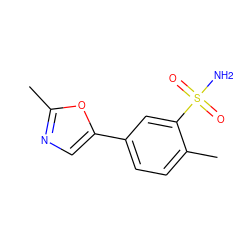 Cc1ncc(-c2ccc(C)c(S(N)(=O)=O)c2)o1 ZINC000473131846