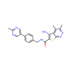 Cc1ncc(-c2ccc(CNC(=O)c3sc4nnc(C)c(C)c4c3N)cc2)cn1 ZINC001772651126