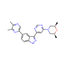 Cc1ncc(-c2ccc3[nH]nc(-c4cc(N5C[C@H](C)O[C@H](C)C5)ncn4)c3c2)nc1C ZINC000225566346