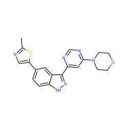 Cc1ncc(-c2ccc3[nH]nc(-c4cc(N5CCOCC5)ncn4)c3c2)s1 ZINC000225559829