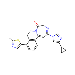 Cc1ncc(-c2cccc3c2CCN2C(=O)CN=C(n4cnc(C5CC5)c4)C=C32)s1 ZINC000149258866