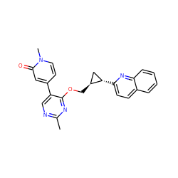 Cc1ncc(-c2ccn(C)c(=O)c2)c(OC[C@H]2C[C@@H]2c2ccc3ccccc3n2)n1 ZINC000209440905