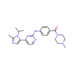 Cc1ncc(-c2ccnc(Nc3ccc(C(=O)N4CCN(C)CC4)cc3)n2)n1C(C)C ZINC000040847512