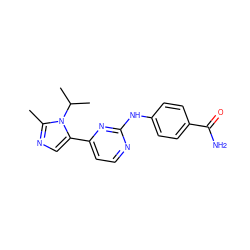 Cc1ncc(-c2ccnc(Nc3ccc(C(N)=O)cc3)n2)n1C(C)C ZINC000034640435