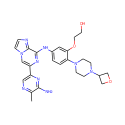 Cc1ncc(-c2cn3ccnc3c(Nc3ccc(N4CCN(C5COC5)CC4)c(OCCO)c3)n2)nc1N ZINC001772603247