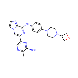 Cc1ncc(-c2cn3ccnc3c(Nc3ccc(N4CCN(C5COC5)CC4)cc3)n2)nc1N ZINC001772607262