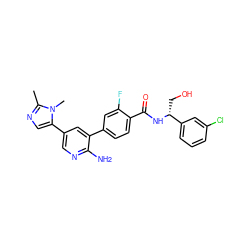 Cc1ncc(-c2cnc(N)c(-c3ccc(C(=O)N[C@H](CO)c4cccc(Cl)c4)c(F)c3)c2)n1C ZINC001772571874