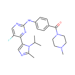 Cc1ncc(-c2nc(Nc3ccc(C(=O)N4CCN(C)CC4)cc3)ncc2F)n1C(C)C ZINC000040835997