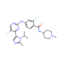 Cc1ncc(-c2nc(Nc3ccc(C(=O)NC4CCN(C)CC4)c(F)c3)ncc2F)n1C(C)C ZINC000038217400