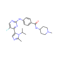 Cc1ncc(-c2nc(Nc3ccc(C(=O)NC4CCN(C)CC4)cc3)ncc2F)n1C(C)C ZINC000040981247