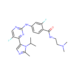 Cc1ncc(-c2nc(Nc3ccc(C(=O)NCCN(C)C)c(F)c3)ncc2F)n1C(C)C ZINC000040866583