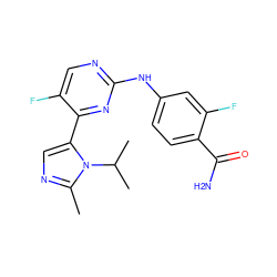 Cc1ncc(-c2nc(Nc3ccc(C(N)=O)c(F)c3)ncc2F)n1C(C)C ZINC000040848593