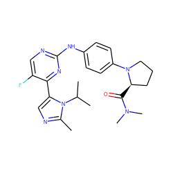 Cc1ncc(-c2nc(Nc3ccc(N4CCC[C@H]4C(=O)N(C)C)cc3)ncc2F)n1C(C)C ZINC000040916593