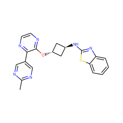 Cc1ncc(-c2nccnc2O[C@H]2C[C@H](Nc3nc4ccccc4s3)C2)cn1 ZINC000146950884