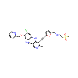 Cc1ncc(C#N)c(Nc2ccc(OCc3ccccn3)c(Cl)c2)c1C#Cc1ccc(CNCCS(C)(=O)=O)o1 ZINC000096928293