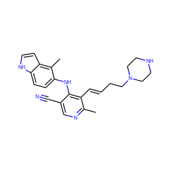 Cc1ncc(C#N)c(Nc2ccc3[nH]ccc3c2C)c1/C=C/CCN1CCNCC1 ZINC000045353489