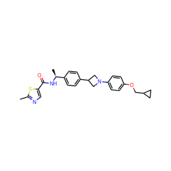 Cc1ncc(C(=O)N[C@@H](C)c2ccc(C3CN(c4ccc(OCC5CC5)cc4)C3)cc2)s1 ZINC000149957816